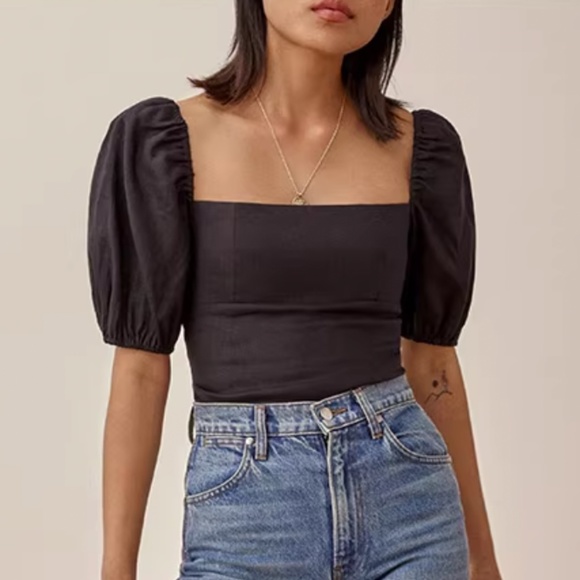 Reformation Tops - Reformation Arancini Linen Top - Black